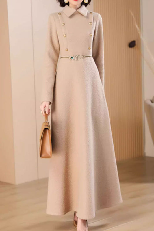 Maxi high waisted winter wool dress women 4710