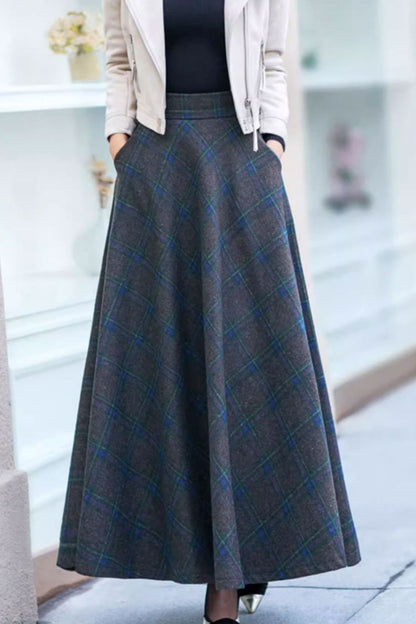 Plaid long winter wool skirt women 4748