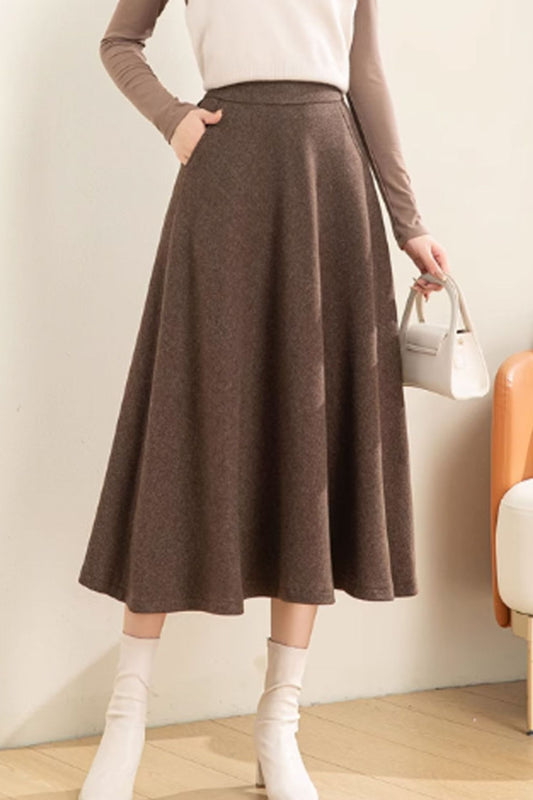 Elastic waist a line winter wool skirt women 4753