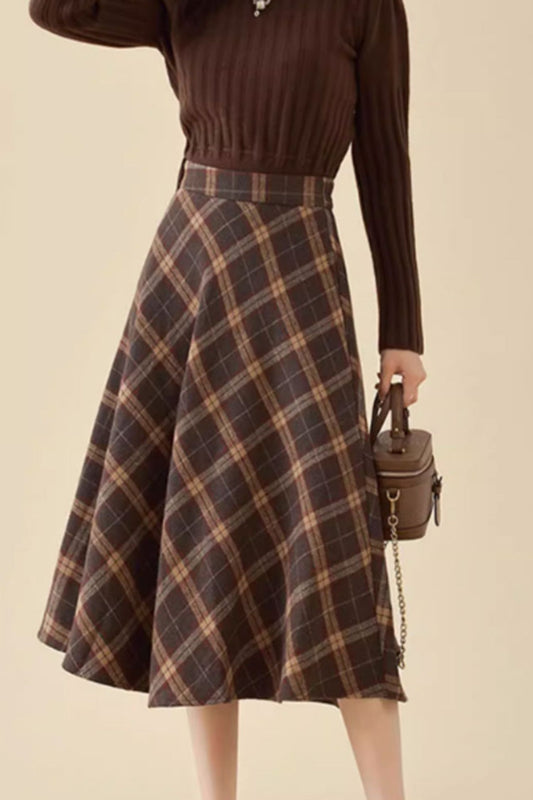 A line vintage midi winter wool skirt 4643