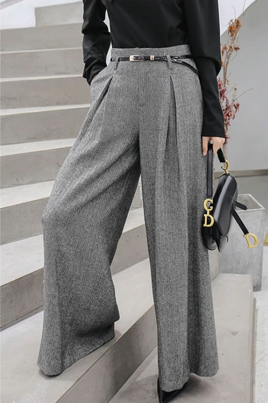 Loose fitting wide leg wool pants women 4638