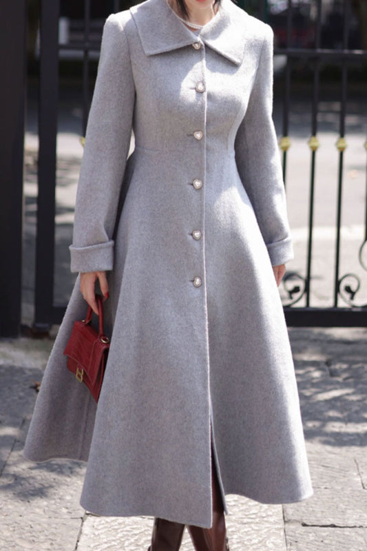 Gray button down winter wool coat 4584