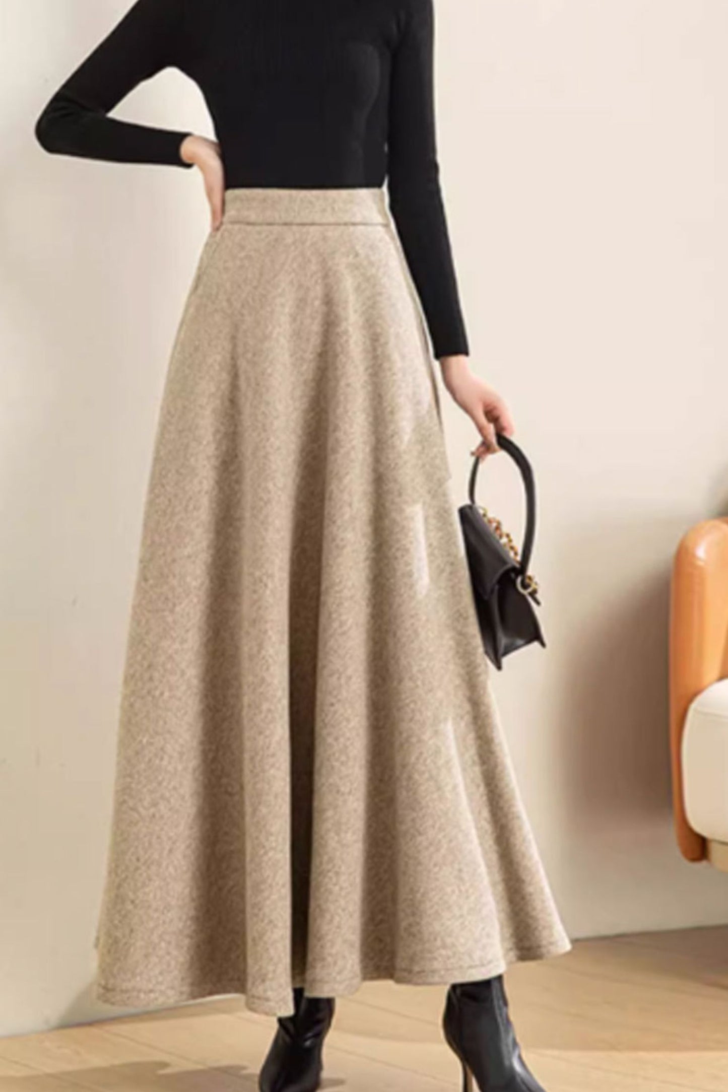 Maxi a line winter wool skirt women 4754