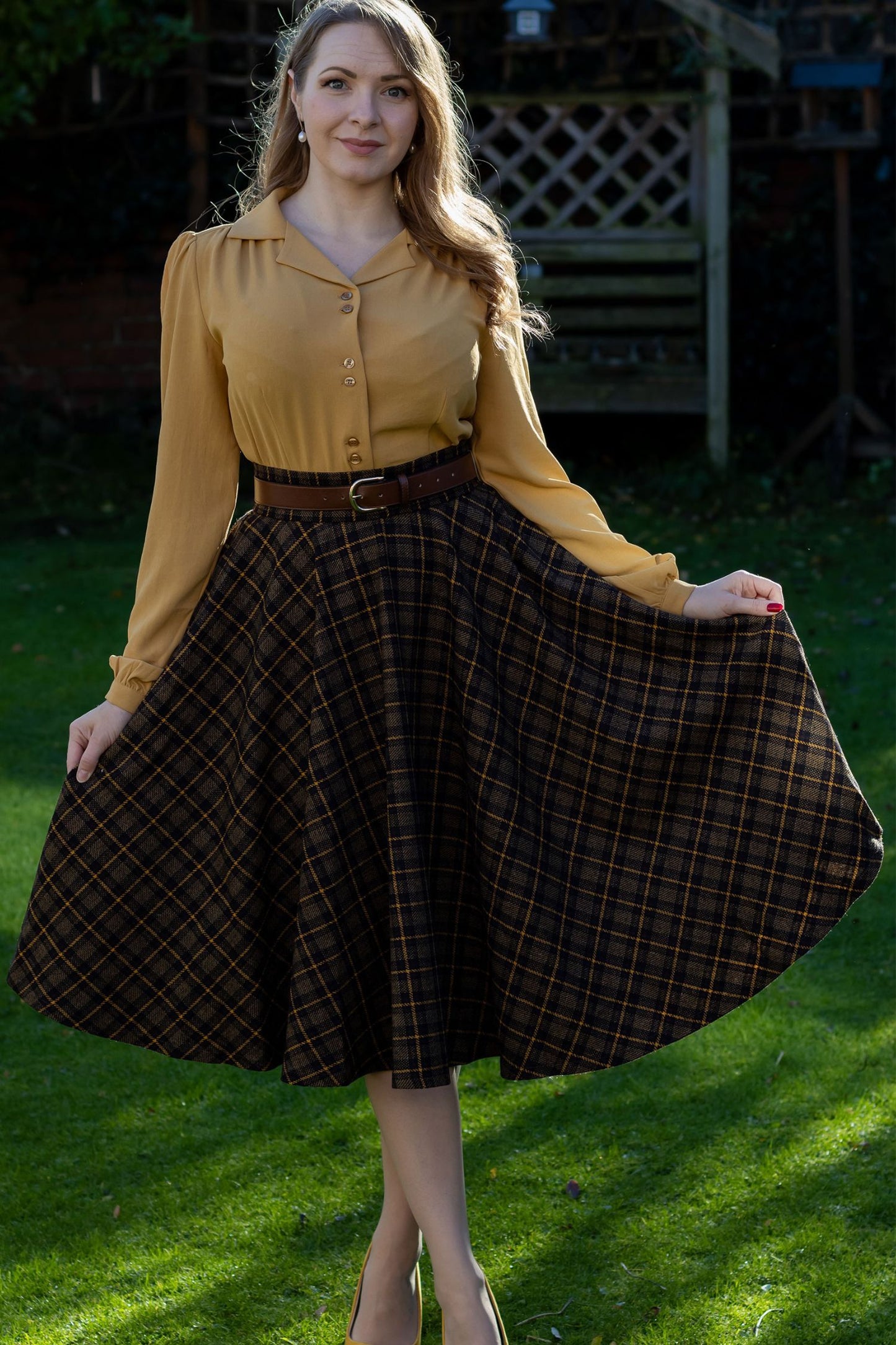 Midi Wool Plaid Circle Skirt For Women 4729