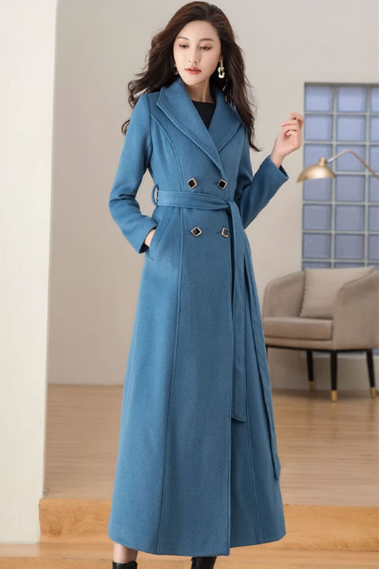 Double breasted winter long wool coat 4696