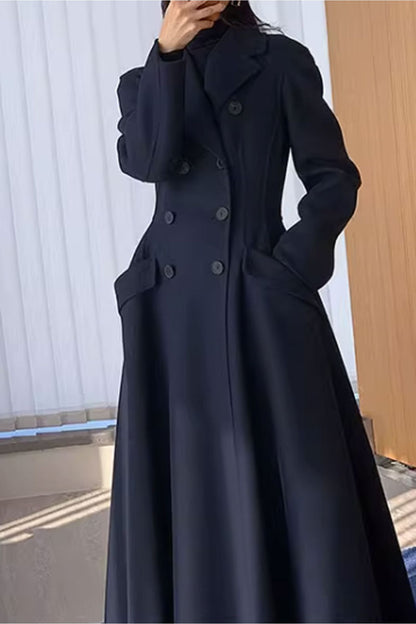 Navy blue winter wool coat with pockets 4572