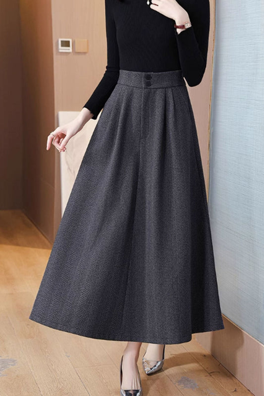 Gray a line winter wool skirt for women 4759