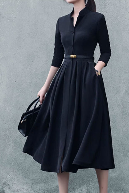 Black fit and flare shirt dress women 4630