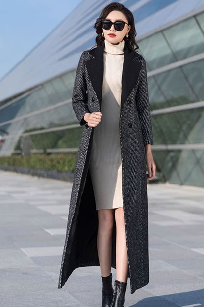 Belted long winter wool coat women 4693