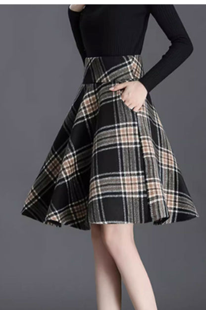 Skater winter plaid wool skirt women 4654