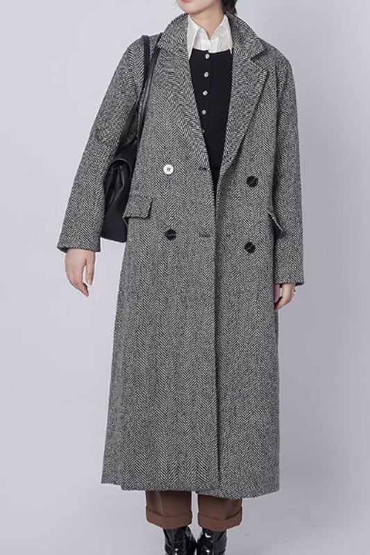 Striple winter long wool coat women 4632