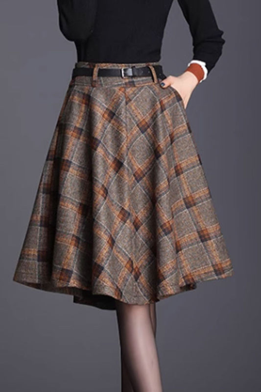 A line knee length winter wool skirt 4647