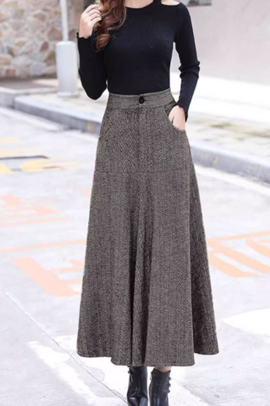 Vintage plaid winter wool skirt for women 4648