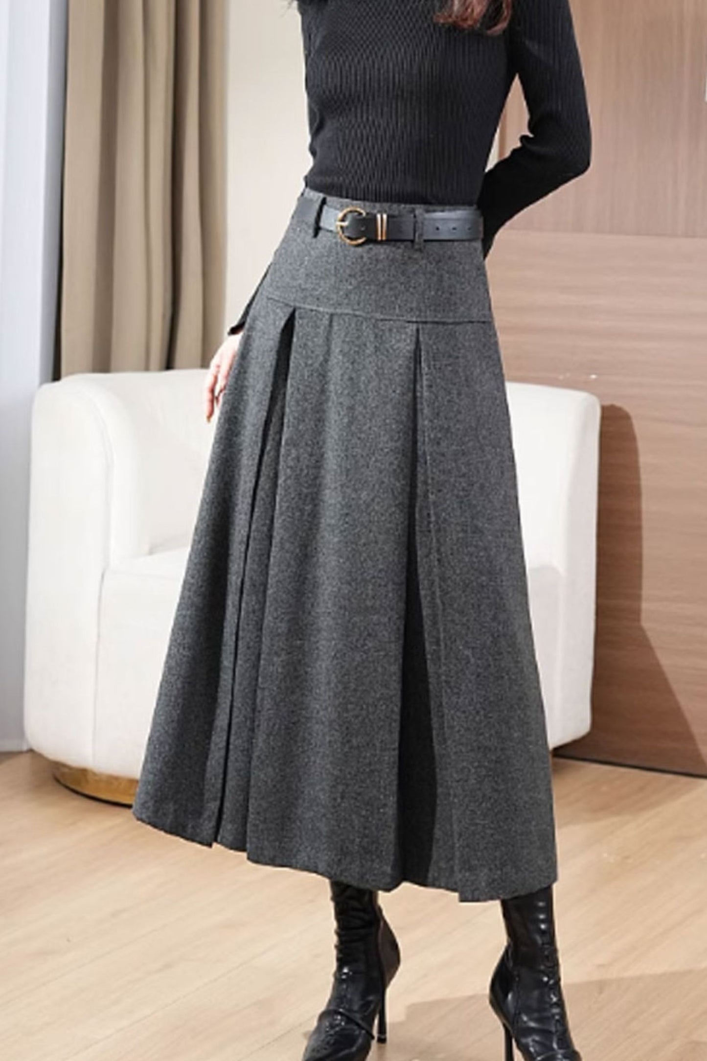 Winter wool skirt for women with pleating details 4756