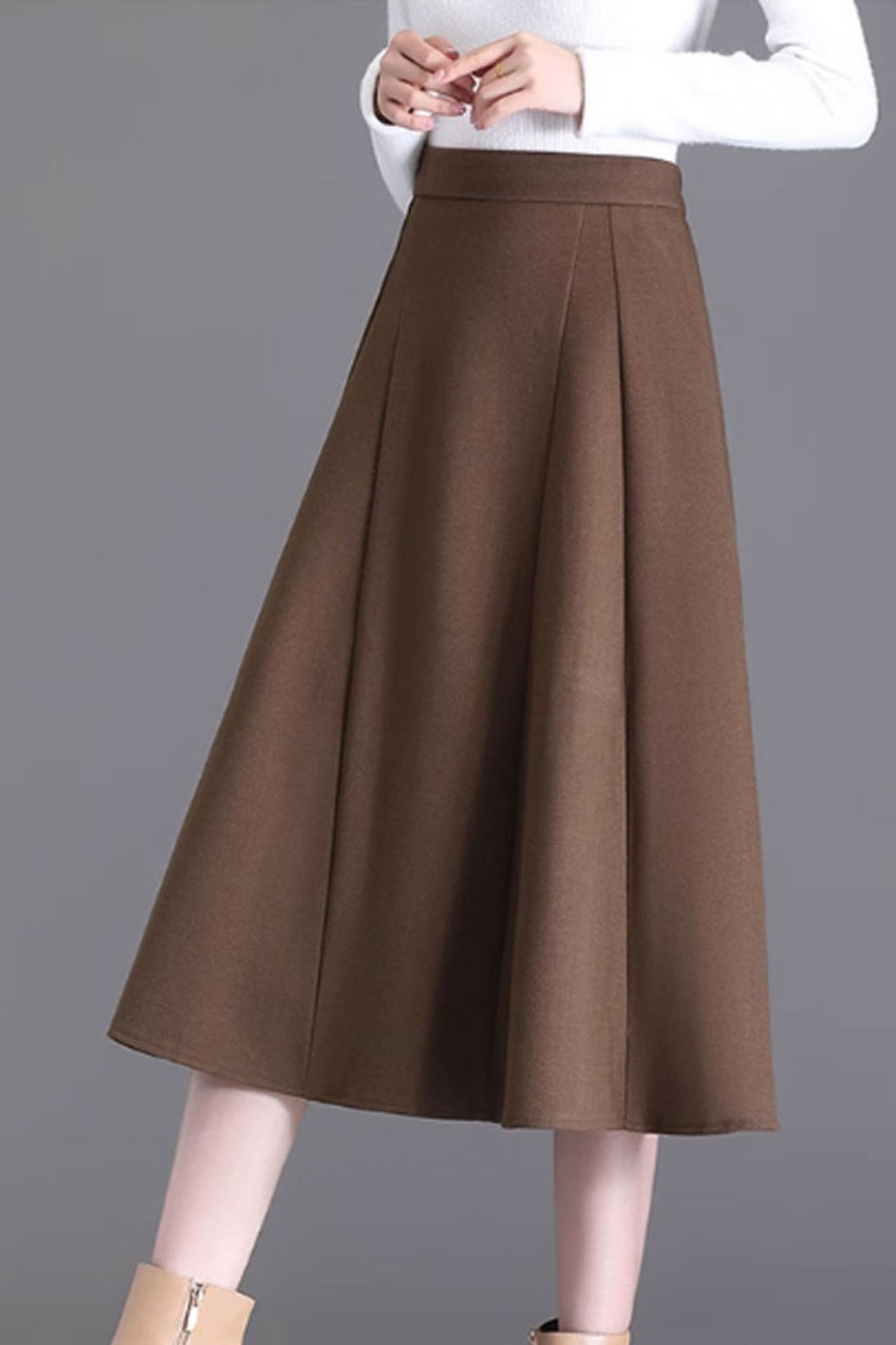 Midi a line winter wool skirt women 4749