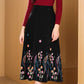 Midi black Embroidered Wool Skirt 4773