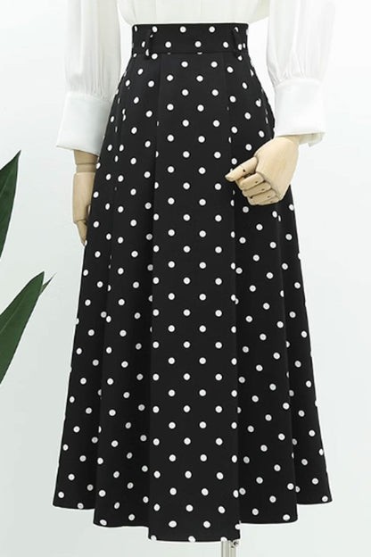 Black and white polka dot long skirt 4763