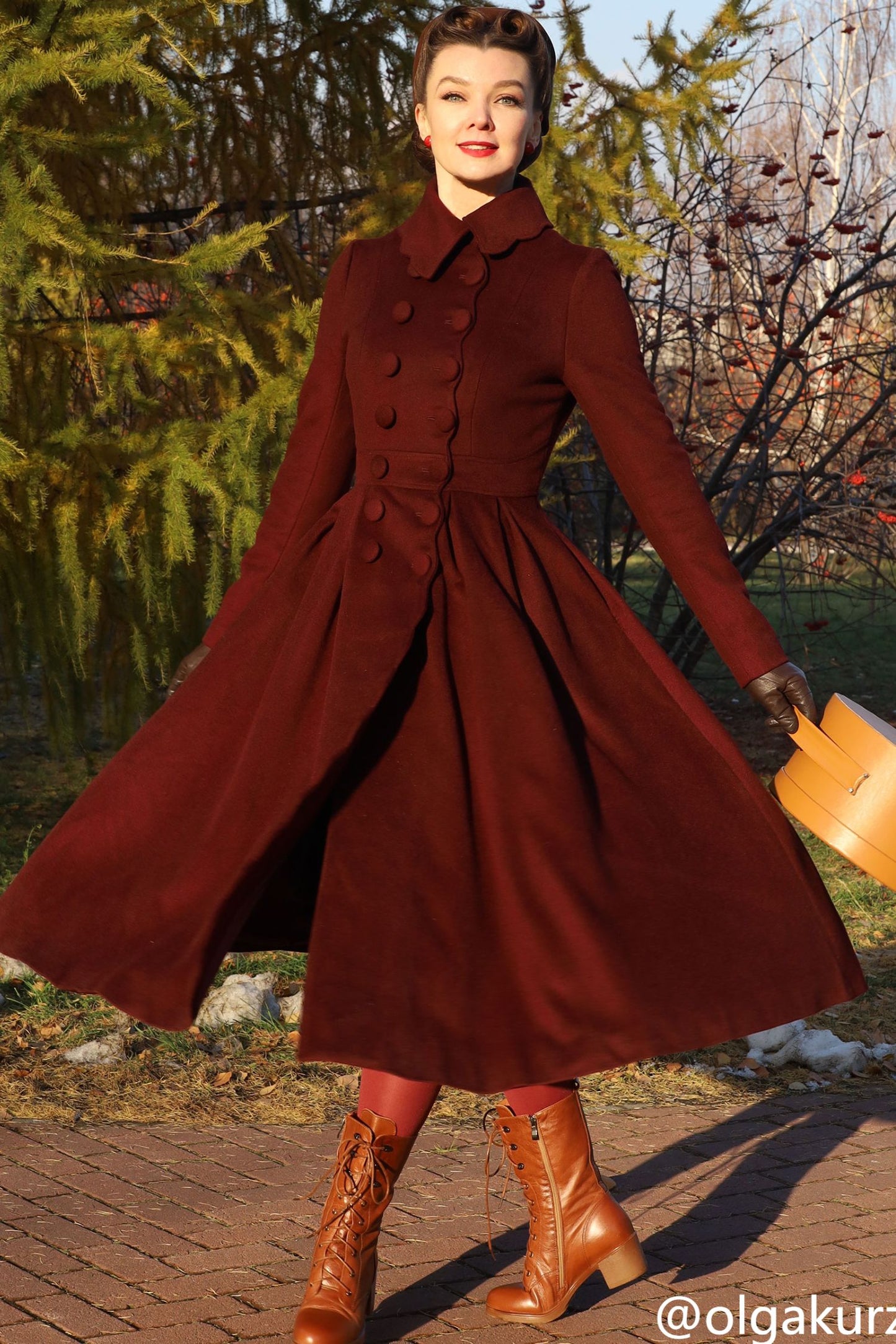 Burgundy Princess long wool coat 4724