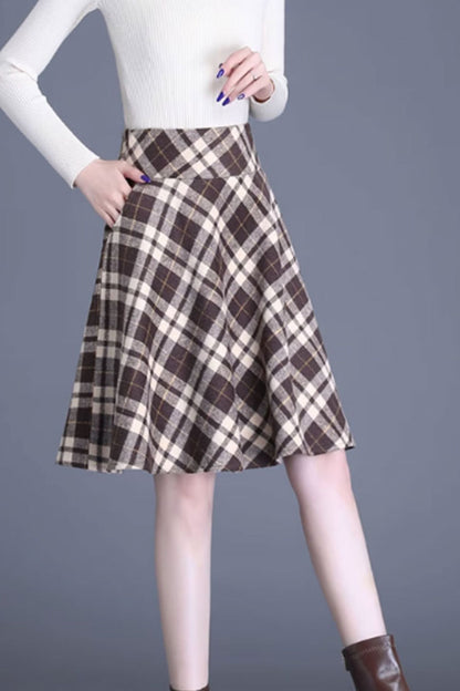 Brown Wool A-Line Skirt with Wide Waistband - Flattering Silhouette 4653
