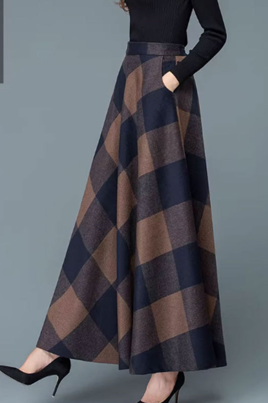 A line maxi plaid wool skirt 4639