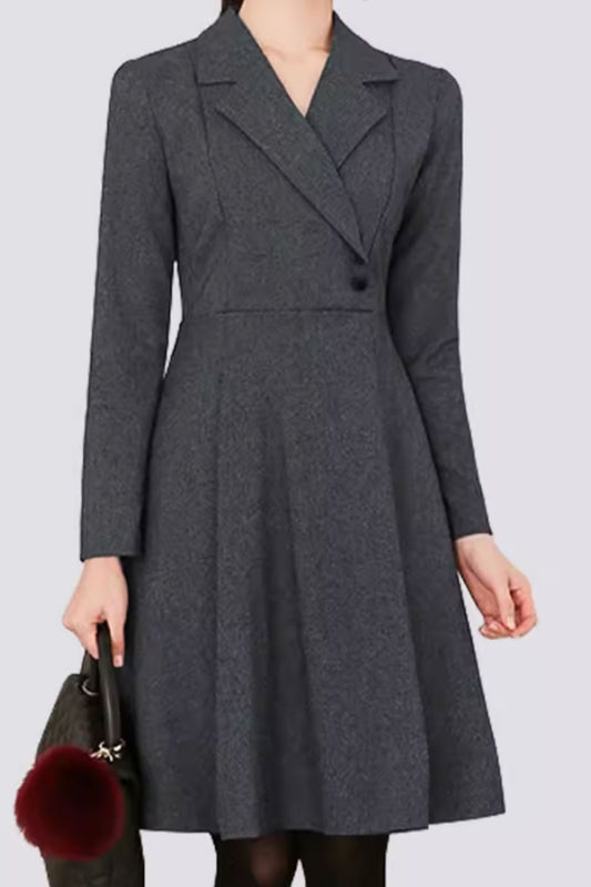 Fit and flare winter wool dress with lapel collar  4800