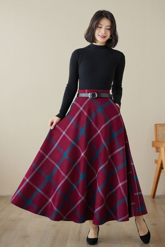 Long wool plaid skirt for women 4618