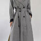 Black and white plaid long trench coat 4633