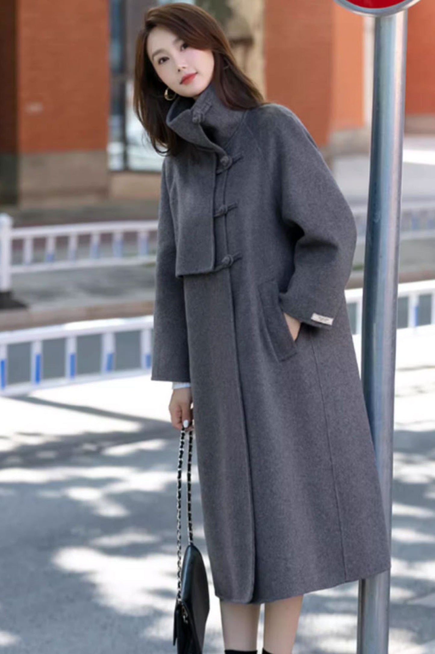 Loose fitting long winter wool coat women 4690