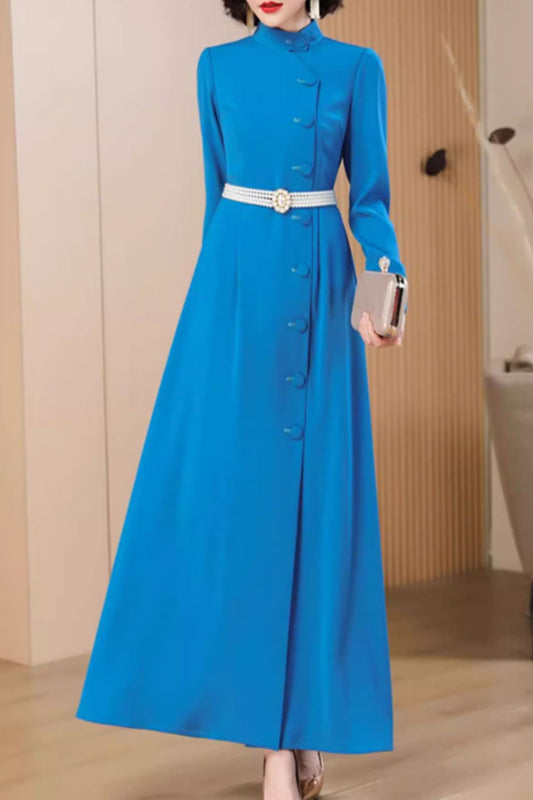 Blue long autumn winter elegant dress 4787