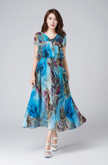 Artistic Blue Chiffon Dress with Flowing Silhouette 1537