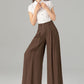 Womens elegant wide leg long linen pants 4918