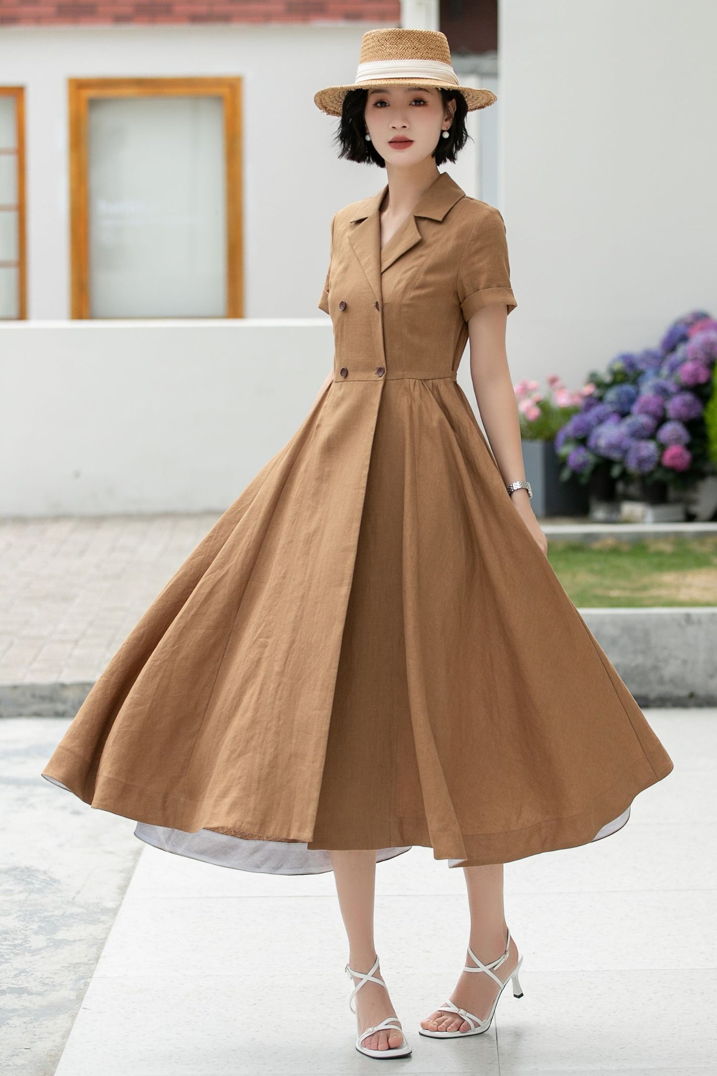 Wrap Linen Midi Shirt dress 5986