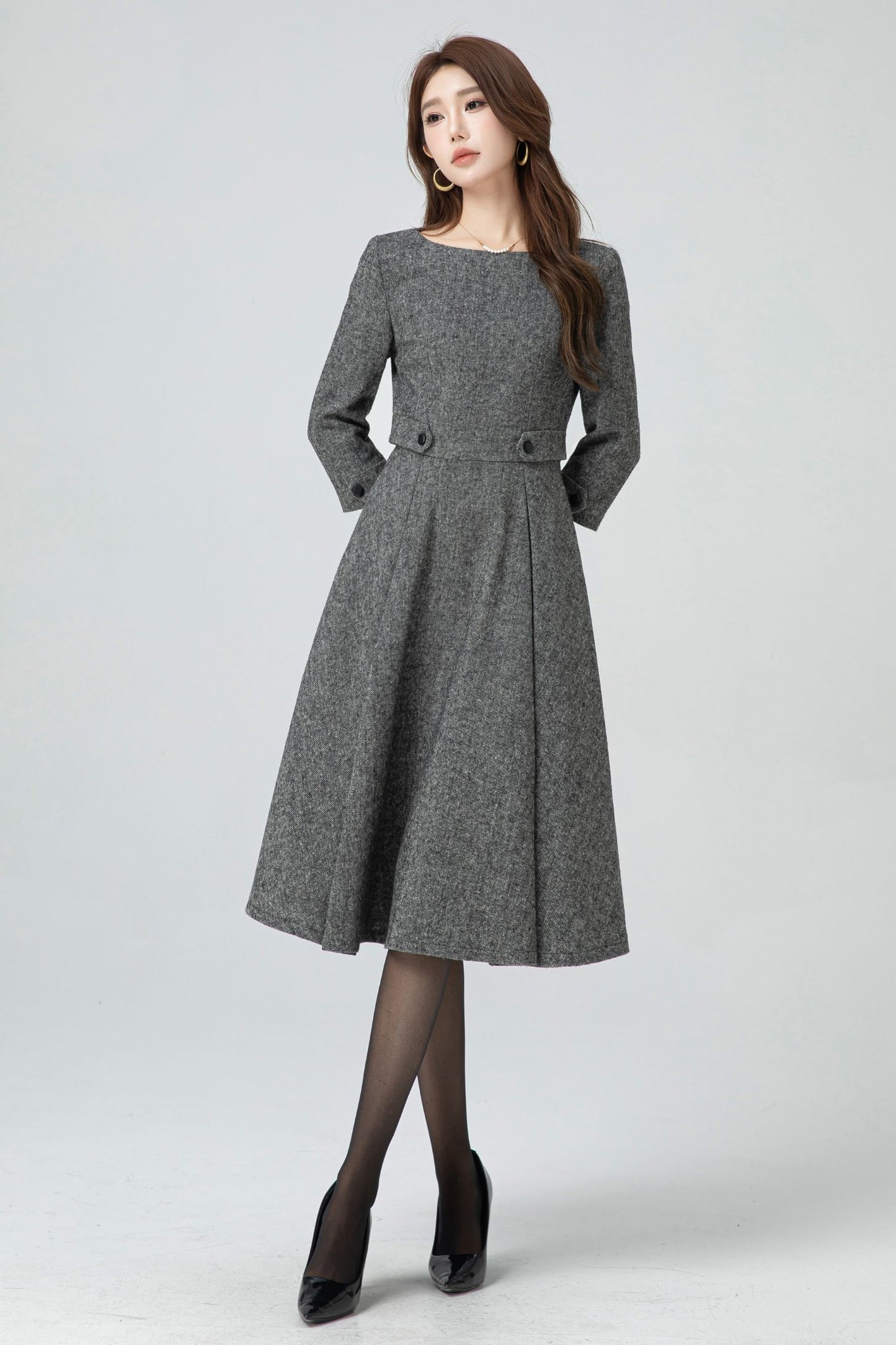 Fit and flare midi wool dress 5301