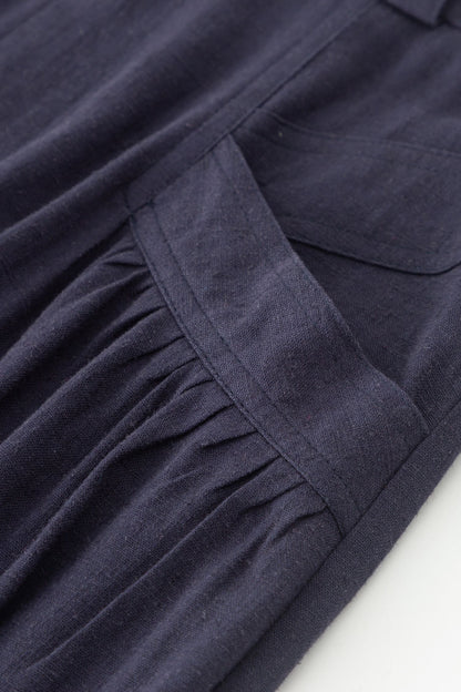 Navy loose fitting wide leg linen pants Handmade by Xiaolizi 5914