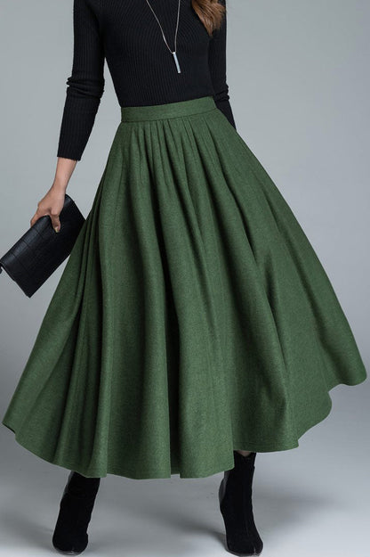 Copy of Women 1950s Green Wool Skirt 1641#