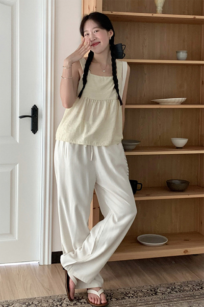 Apricot Polyester Sleeveless Top - Square Neck Backless Summer Essential 4377