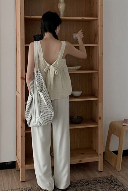 Apricot Polyester Sleeveless Top - Square Neck Backless Summer Essential 4377