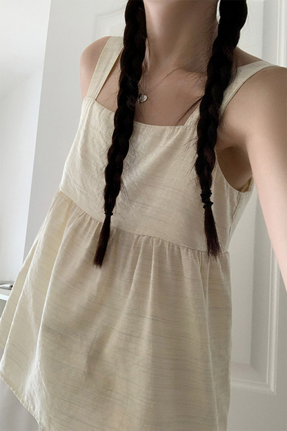 Apricot Polyester Sleeveless Top - Square Neck Backless Summer Essential 4377