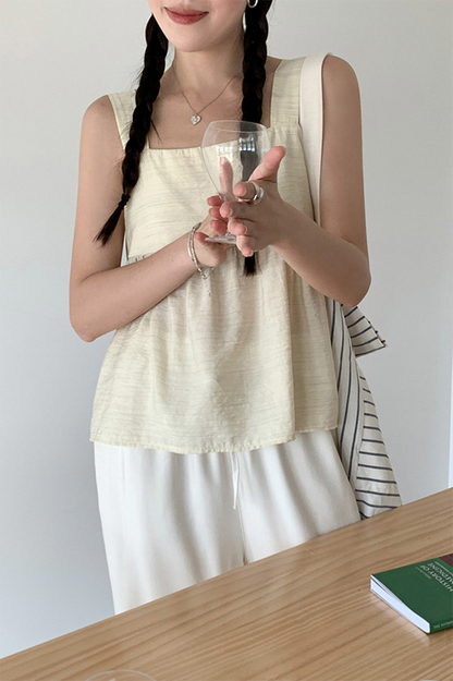 Apricot Polyester Sleeveless Top - Square Neck Backless Summer Essential 4377