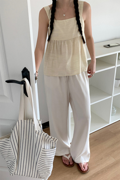 Apricot Polyester Sleeveless Top - Square Neck Backless Summer Essential 4377