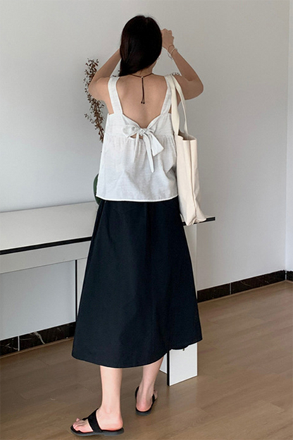 Apricot Polyester Sleeveless Top - Square Neck Backless Summer Essential 4377
