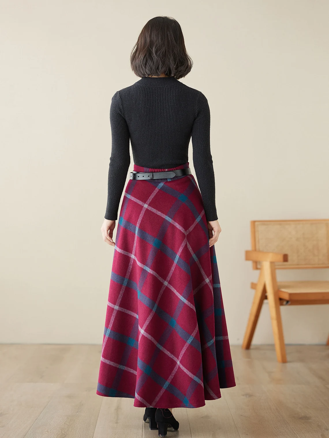 Long wool plaid skirt for women 4618