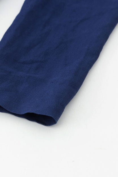 Navy Linen Midi Dress – Long Sleeve Fit and Flare Dress with Pockets 4925