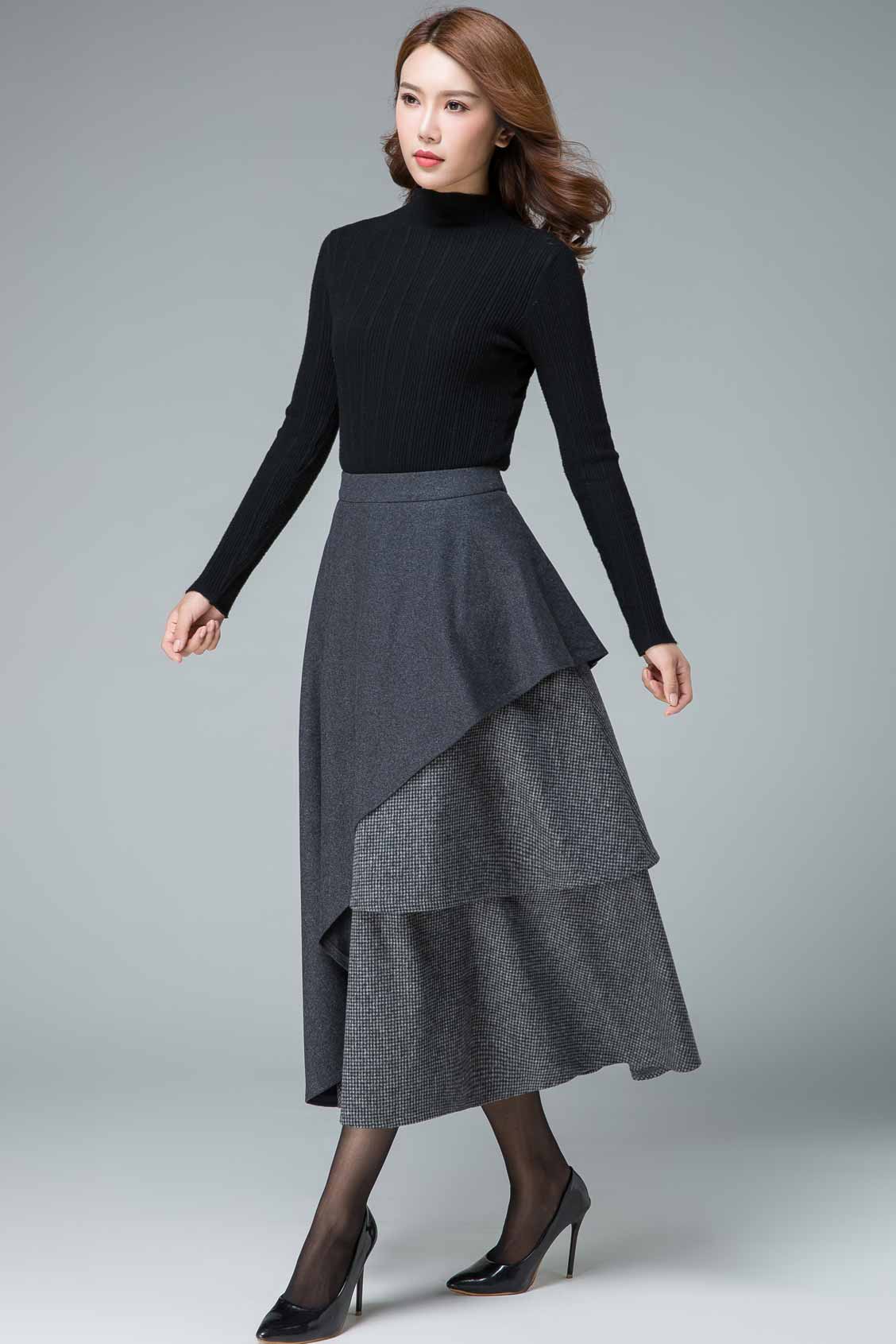 layered maxi wool skirt, Party skirt 1833#