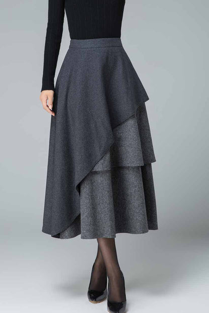 layered maxi wool skirt, Party skirt 1833#