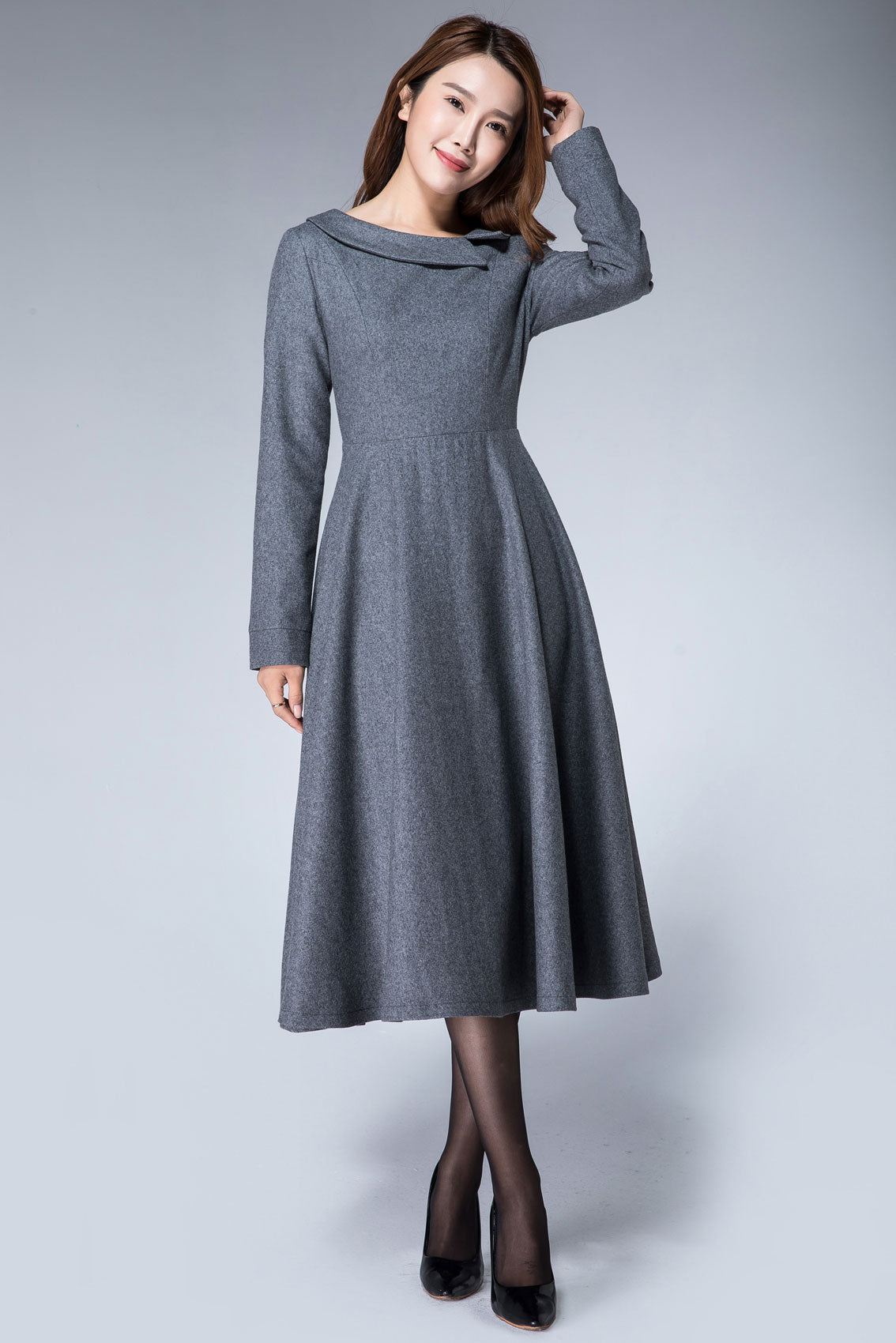 vintage inspired wool maxi dress 1611#