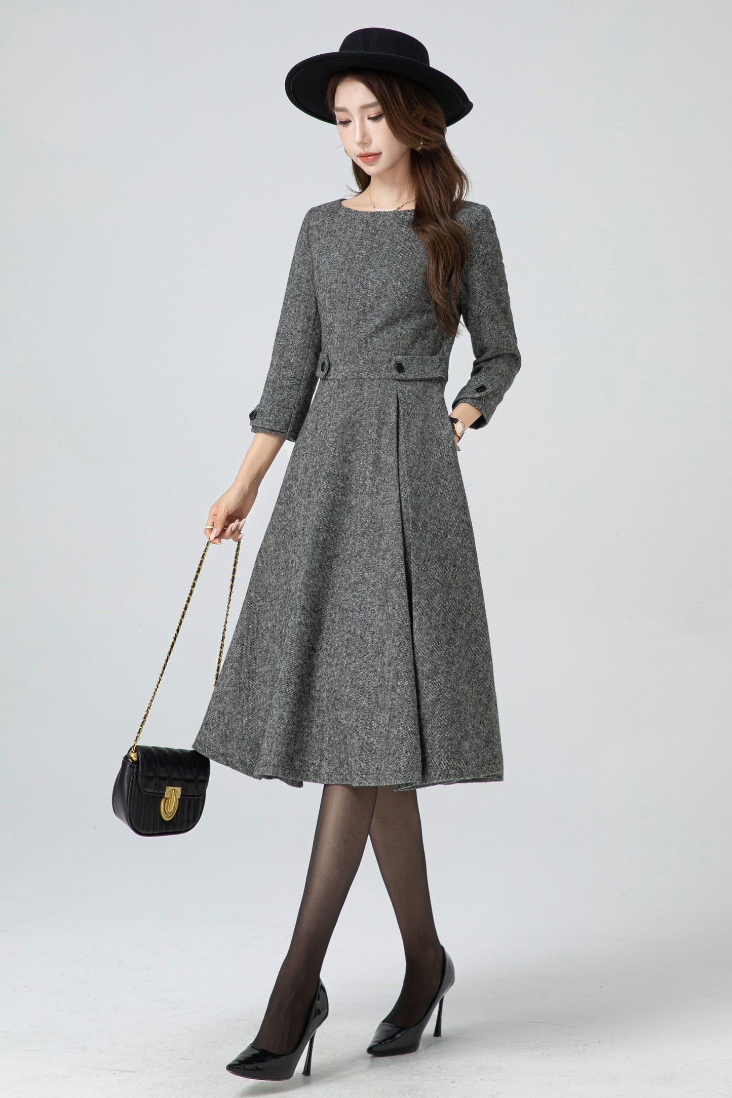 Fit and flare midi wool dress 5301