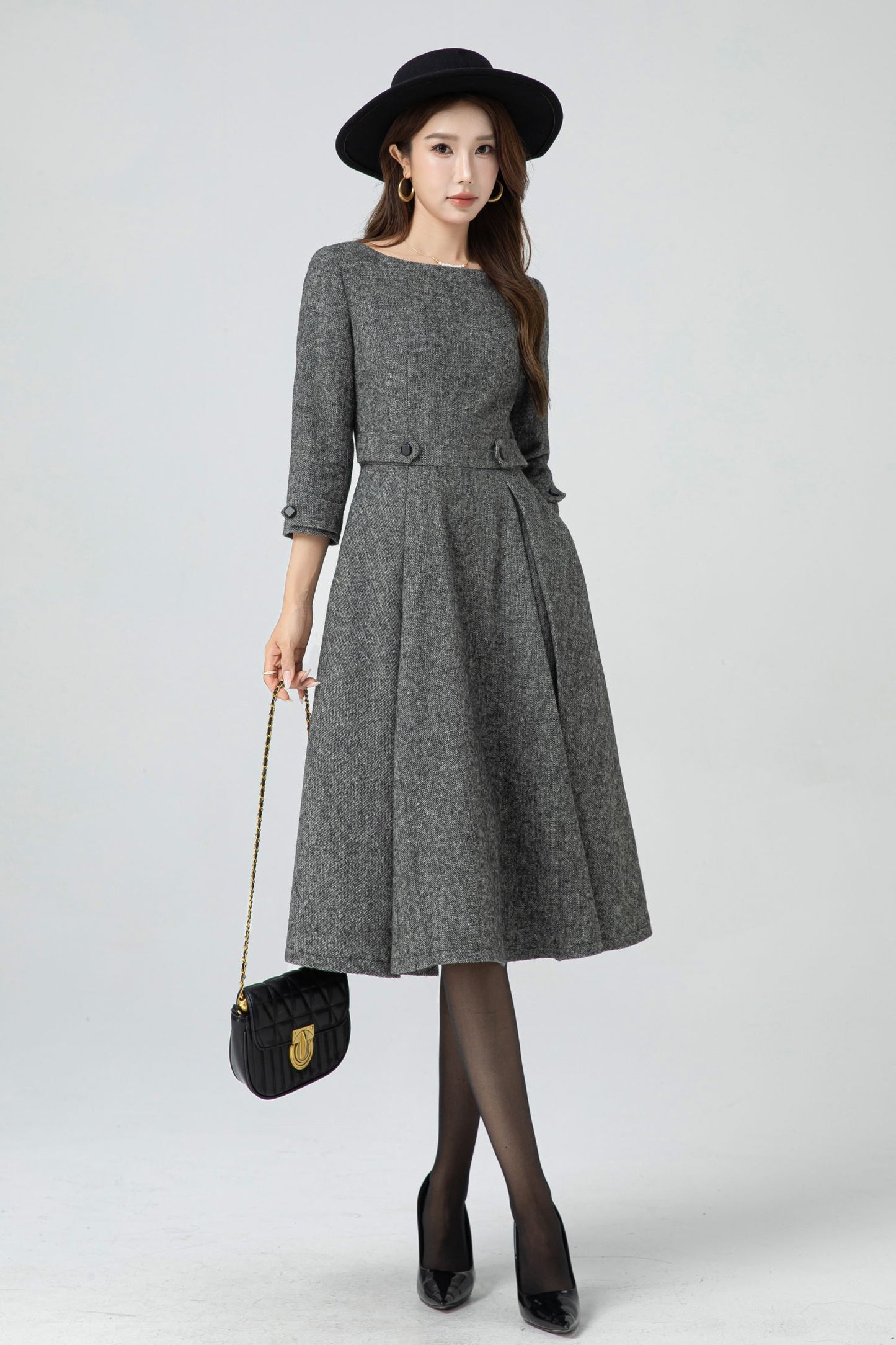 Fit and flare midi wool dress 5301