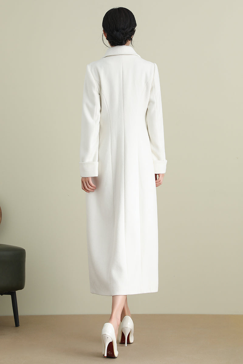 White Long Wedding Wool Coat 3903，Size XS #CK2202372