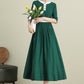 Green Half Sleeve Midi Linen Dress 3905，Size XS #CK2202435